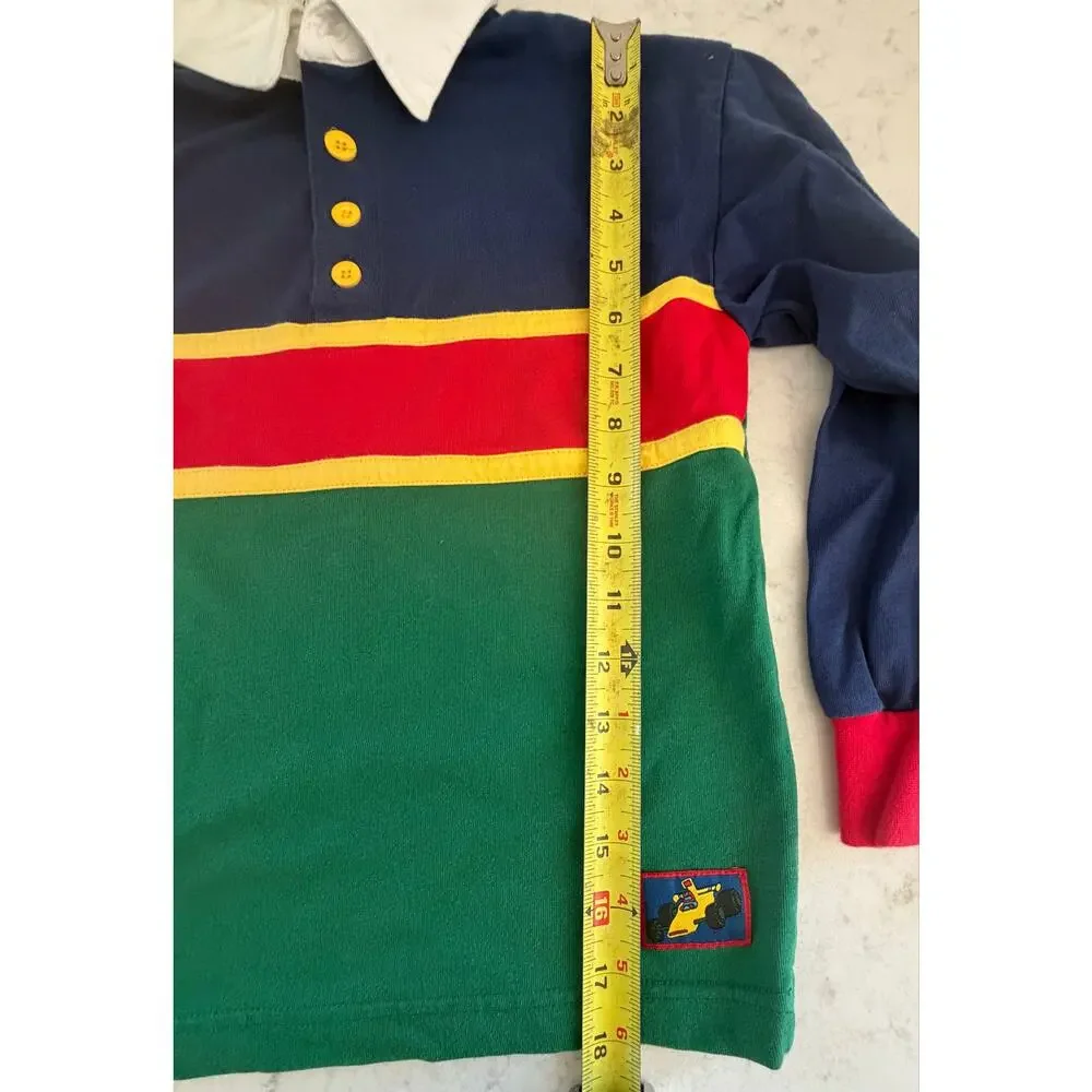 Vintage 90’s boys Gymboree rainbow tag ColorBlock ruby long sleeve polo xl 4-6